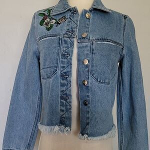 H&M embroidered cropped denim jacket size 4